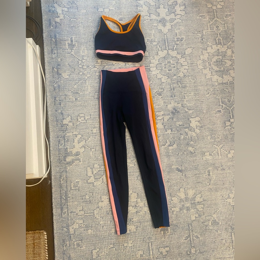 Splits59 Blue Orange Pink Stripe Legging Bra Set XS
